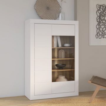 Vitrina Joasa Lufkira, Usi cu push-open, Alb Si Stejar Mauvella, 101 Cm