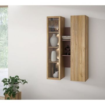 Vitrina Suspendata Bibliotheque, usi cu soft-close, Terracotta si stejar Mauvella, 84.2 Cm Vitrina Suspendata Bibliotheque, usi cu soft-close, Terracotta si stejar Mauvella, 84.2 Cm