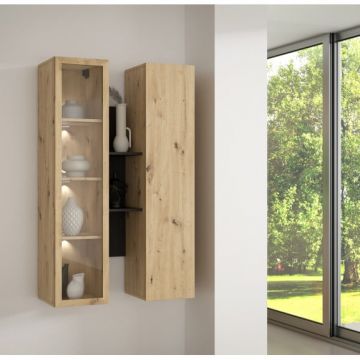 Vitrina Suspendata Bibliotheque, Usi soft close, stejar Cabezone si stejar Artisan, 84.2 Cm Vitrina Suspendata Bibliotheque, Usi soft close, stejar Cabezone si stejar Artisan, 84.2 Cm