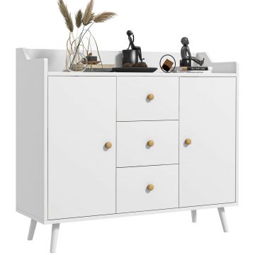 Bufet HOMCOM Alb 90x80 PAL-Pin | Aosom Romania