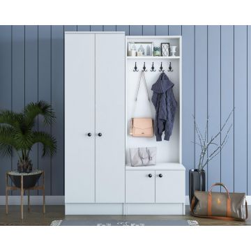 Cuier cu pantofar Belhanda cu 4 usi, Alb, 120x183x37 cm