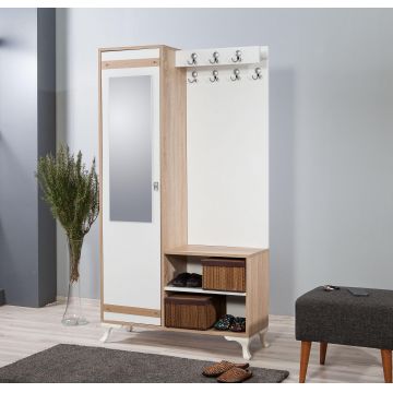 Cuier cu pantofar İNCİ-200 Hall Stand, Stejar Sonoma, 190x36x100 cm