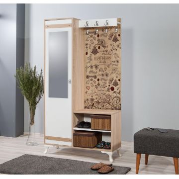 Cuier cu pantofar İNCİ-723 Hall Stand 3, Stejar Sonoma, 190x36x100 cm
