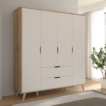 Dulap 4 Usi Vankka, Stejar pardosit si Alb, 184.1 Cm