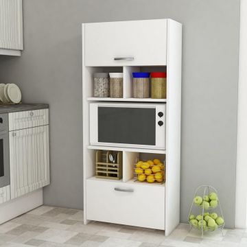 Dulap Bucatarie cu loc de Microunde si Rafturi, Alb, 65x180x35 cm