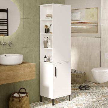 Dulap de Baie Lux cu 2 usi, Alb - Nuc, 45x36x174 cm