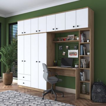 Dulap de Haine / Birou Tesla 3 Modele, Nuc, 240x216x42 cm