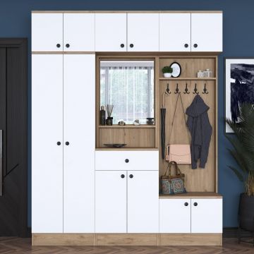 Dulap de hol cu Cuier si Pantofar Zajc cu 12 usi, Alb, 179x226x38 cm