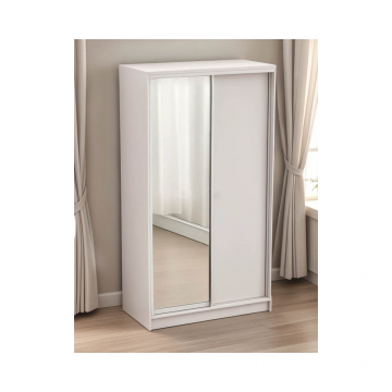 Dulap dormitor cu usi glisante si oglinda Korredor, Alb, 120x60x220 cm