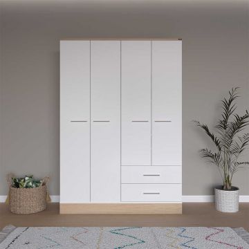 Dulap Haine Adore Base, 4 usi, 2 sertare, Alb, 137 x 198 x 52 cm