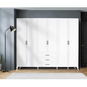 Dulap Haine Adore Country, 6 usi cu 3 sertare, Alb, 240 x 224 x 62 cm