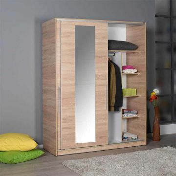 Dulap Haine Adore Elit XL, 2 usi glisante cu oglinda si 3 umarase, Lemn Natural -  Sonoma, 160 x 207 x 60 cm