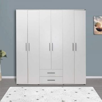 Dulap Haine Adore White, 6 usi, 2 sertare, Alb, 206 x 213 x 52 cm