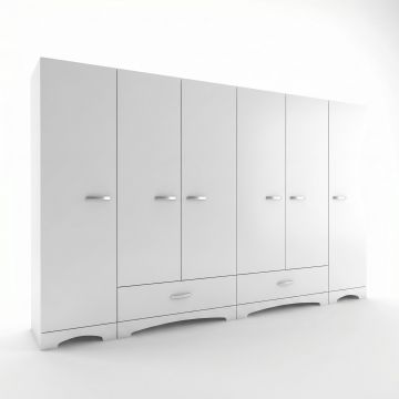 Dulap Haine Dormitor Ema 6 usi si 2 sertare, Alb - Nuc Alb, 243x181x48 cm