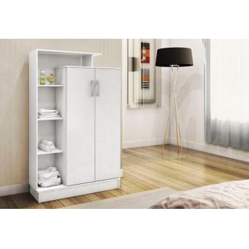 Dulap multifunctional Nilay cu 2 usi si rafturi, Alb, 90x140x30 cm
