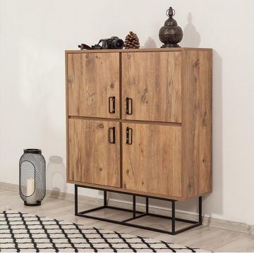 Dulap Multifunctional QuantumSolo cu 4 usi, Stejar, 93x115x36 cm