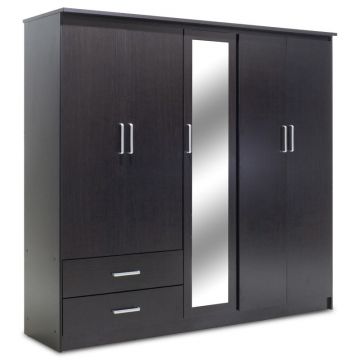 Dulap Olympus cu 5 usi si sertare oglinda, Nuc, 198x183x57 cm