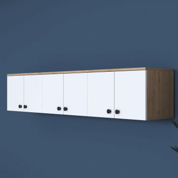 Dulap suspendat 6 usi Svensson, Alb - Nuc Alb, 180x44x38 cm