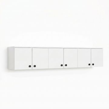 Dulap suspendat 6 usi Svensson, Alb - Nuc Alb, 180x44x38 cm