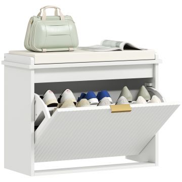 HOMCOM Banc pentru pantofi cu pernă șezut căptușit și sertar rabatabil pentru hol, cameră, 62 x 26 x 47,5 cm, alb | Aosom Romania