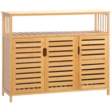 HOMCOM Bufet mobilier de depozitare 3 uși deschise și rafturi din bambus 100 x 35 x 82 cm natural | Aosom Romania