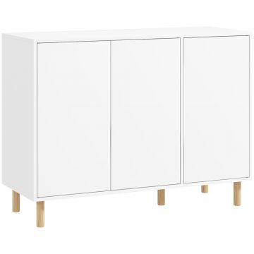 HOMCOM Bufet Modern cu 2 Dulapuri și 3 Rafturi, Mobilier Multifuncțional din Lemn, 107x40x80 cm, Alb | Aosom Romania