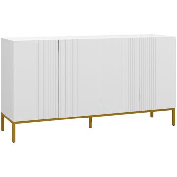 HOMCOM Bufet Modern pentru Living cu 4 Uși și Rafturi Reglabile, Închidere Moale, 140x40x75 cm, Alb | Aosom Romania