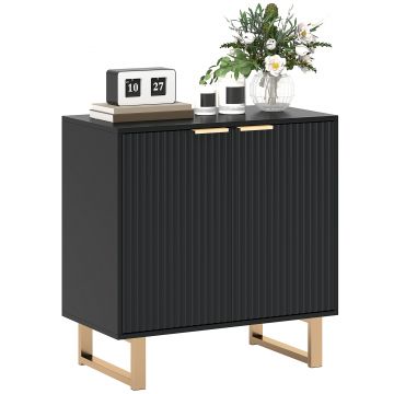 HOMCOM Bufet salon mobilier de depozitare stil modern cu dulap cu 2 uși canelate, raft ajustabil, picioare metalice, negru | Aosom Romania