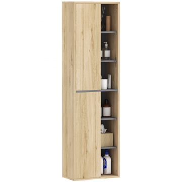 HOMCOM Coloană de Baie de Perete Dulap de Baie cu Compartimente Deschise și 2 Uși 40x24x141,5 cm Natural | Aosom Romania