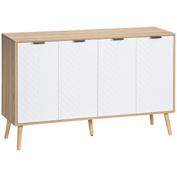 HOMCOM Comodă Bucătărie, Mobilier de Bucătărie cu Rafturi Reglabile și Picioare din Lemn de Pin, Bufet Modern pentru Living, Living, Sala de Mese, 120x35x77,4cm, Natural și Alb | Aosom Romania
