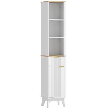 HOMCOM Dulap baie mobilier baie cu coloană cu 3 rafturi, sertar și 2 rafturi ajustabile 33 x 30 x 170 cm alb | Aosom Romania