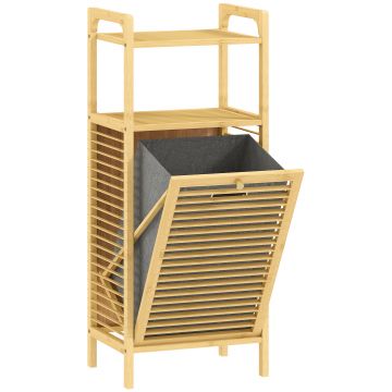 HOMCOM Dulap de baie din bambus cu coș de rufe detașabil de 37 l, natural | Aosom Romania