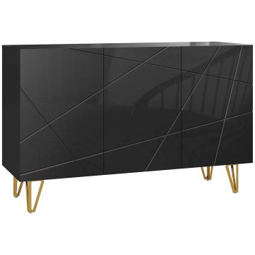 HOMCOM Dulap de Depozitare cu 2 Dulapuri și Raft Reglabil pe 3 Niveluri, Bufet Modern din PAL și Metal, 120x40x75 cm, Negru și Auriu | Aosom Romania HOMCOM Dulap de Depozitare cu 2 Dulapuri și Raft Reglabil pe 3 Niveluri, Bufet Modern din PAL și Metal, 120x40x75 cm, Negru și Auriu | Aosom Romania