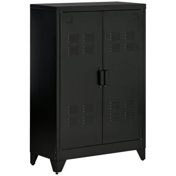 HOMCOM Dulap de Depozitare metalic Garderobă Cufăr de dosare Dulap de Birou pe picior Stil Industrial - 2 rafturi - Negru | Aosom Romania