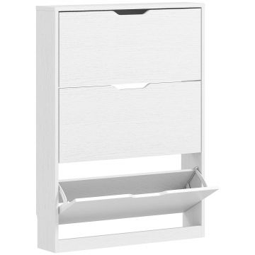 HOMCOM Dulap Subțire cu 3 Uși Rabatabile, pentru 12 Perechi de Pantofi, 80x17x108 cm, Alb | Aosom Romania