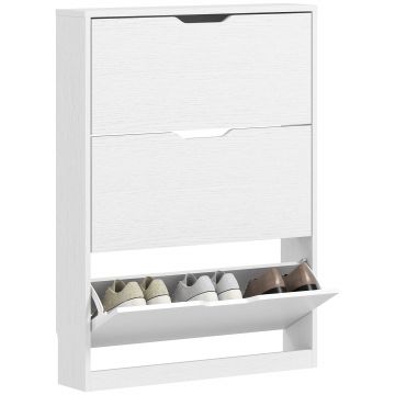 HOMCOM Șifonier cu 3 Sertare Pliante, pentru până la 12 perechi de pantofi, Placă de Lemn, 80 x 17 x 108 cm, Alb | Aosom Romania