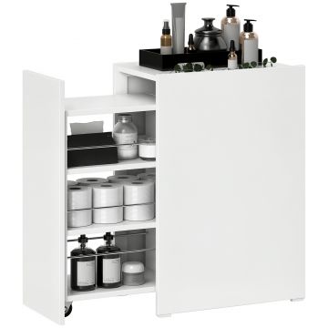 HOMCOM Mobilier de baie compact și îngust cu sertar pe role, 3 compartimente, 47 x 30 x 66,5 cm, alb | Aosom Romania