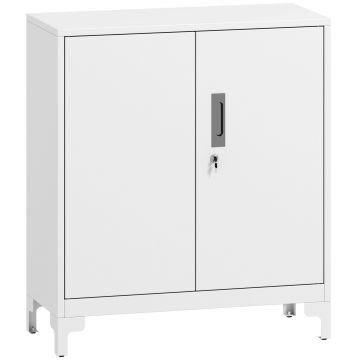 HOMCOM Mobilier de birou cu 3 rafturi, 2 uși și chei, 80x35x91 cm, Alb | Aosom Romania HOMCOM Mobilier de birou cu 3 rafturi, 2 uși și chei, 80x35x91 cm, Alb | Aosom Romania