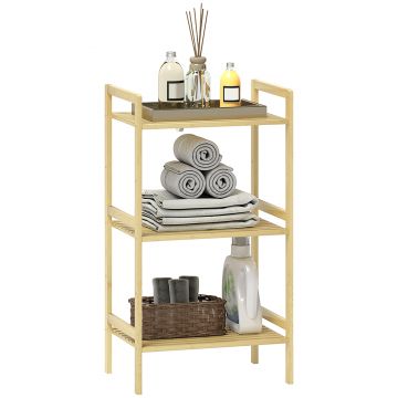 HOMCOM Raft baie 3 nivele raft din bambus 3 rafturi reglabile 5 poziții 43,5 x 31,5 x 80 cm lemn natural | Aosom Romania