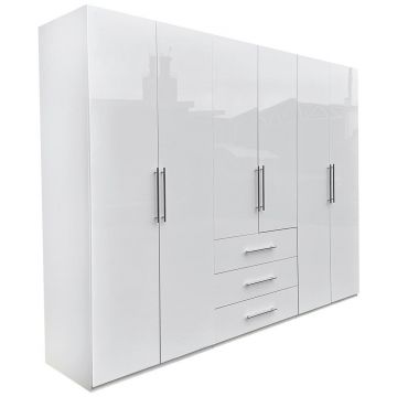 Șifonier, 294/219/59 cm, alb, alb lucios intens