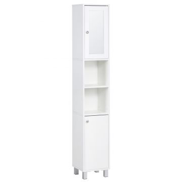 kleankin Mobila coloana baie dulap inalt 2 dulapuri 6 rafturi rafturi reglabile 30 x 28 x 180 cm alb | Aosom Romania