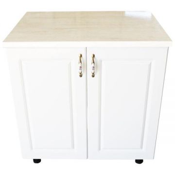 Masca pentru chiuveta cu 2 usi 80 cm Zebra, alb/MDF Alb Lucios, cu blat Travertin, 80 x 85 x 60 cm  - Spectral Mobila