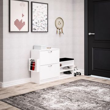 Pantofar Mamaia cu bancuta si suport umbrela, Alb, 130x80x31 cm