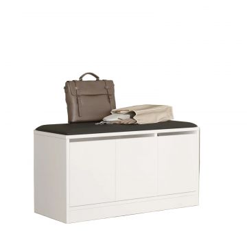 Pantofar Octopod cu 3 usi si taburet, Alb - Lemn, Natural, 90x46x36 cm