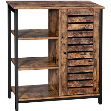 Bufet cu 3 rafturi pentru living/bucatarie/hol, Design industrial, Vintage maro-negru, 70x30x81 cm - Caerus Capital