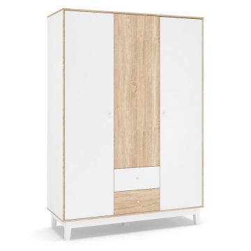 Dulap Awell 3 Usi, Sonoma-Alb, 153x54x216 cm
