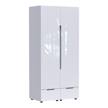 Dulap cu doua usi Afina, Alb Lucios, 100x57x213 cm