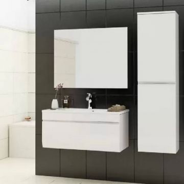 Dulap de baie inalt suspendat Oristo Horyzont, 40x35x150 cm, usa reversibila - Culoare Alb Mate