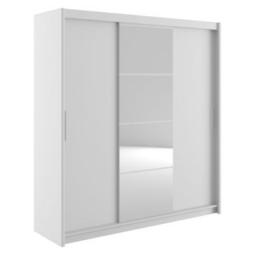 Dulap Elodie cu 3 usi culisante cu oglinda, Alb - Sonoma, 200x61x216 cm