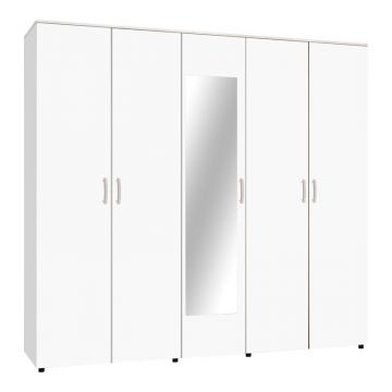 Dulap Luna cu cinci usi si oglinda, Alb, 220x52x200 cm